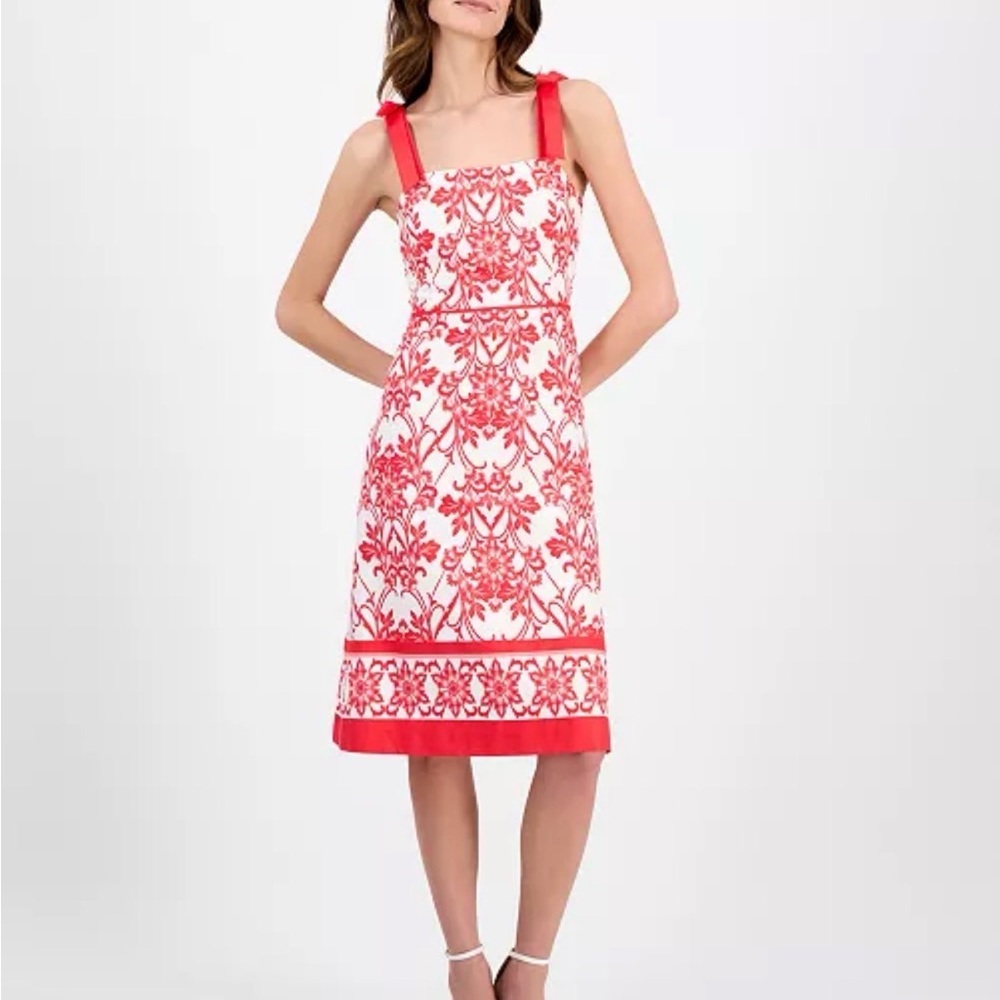 Anne Klein Red White Bow Strap A-Line Dress NWT Size 0 (Fits more like a 4)